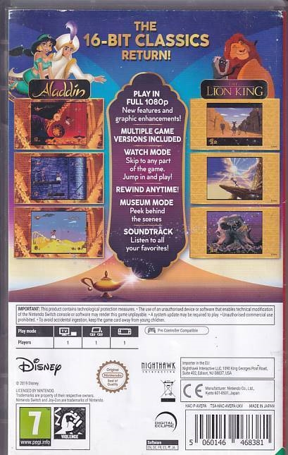 Disney Classic Games Aladdin and The Lion King - Nintendo Switch spil (A Grade) (Genbrug)
